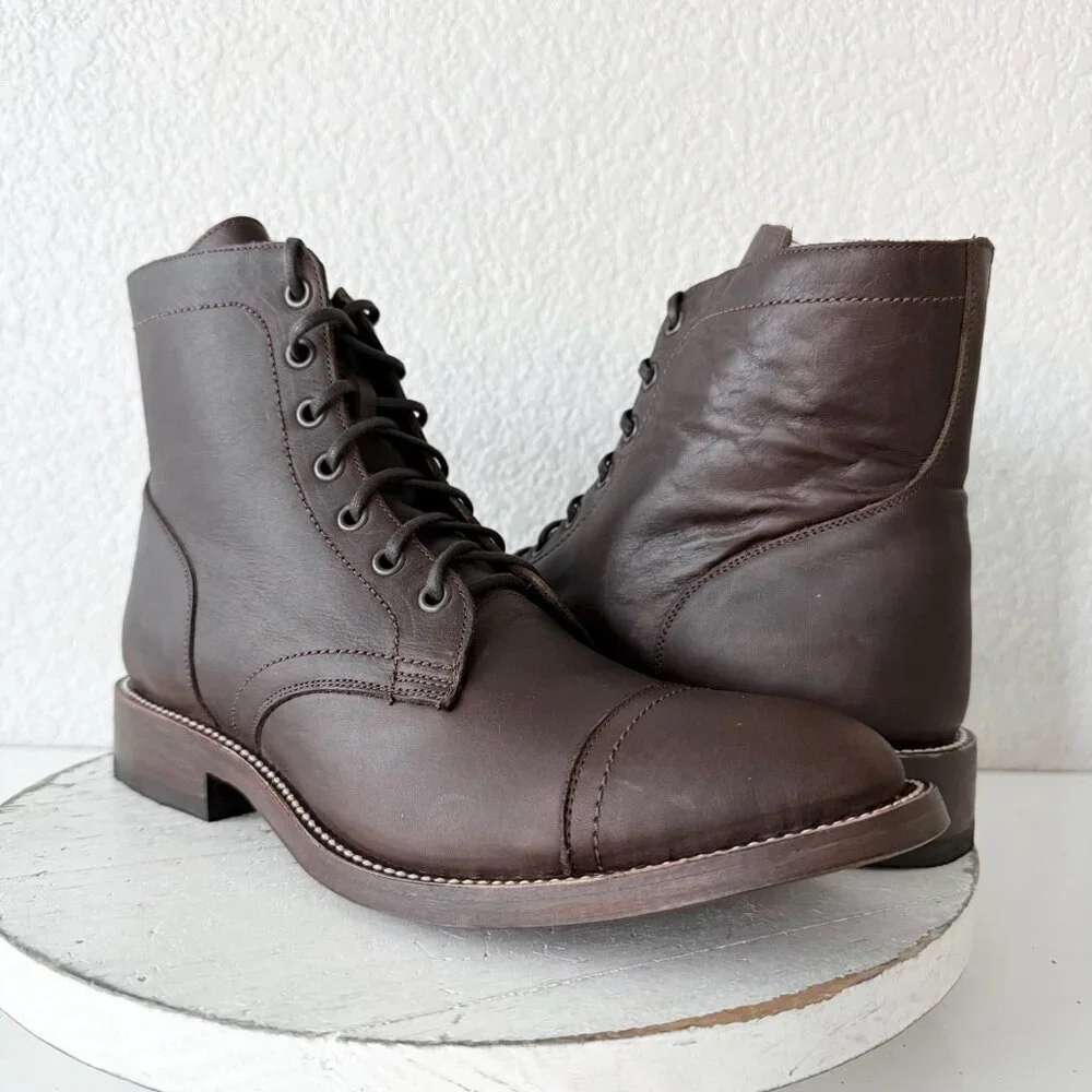 NEW Lane Mens Brown Ankle Boots Size 9.5 Lace-up Casual Genuine Leather Sole